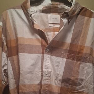 Billy Reid Brown Multi Plaid Button-Up Shirt L w Front Pocket
